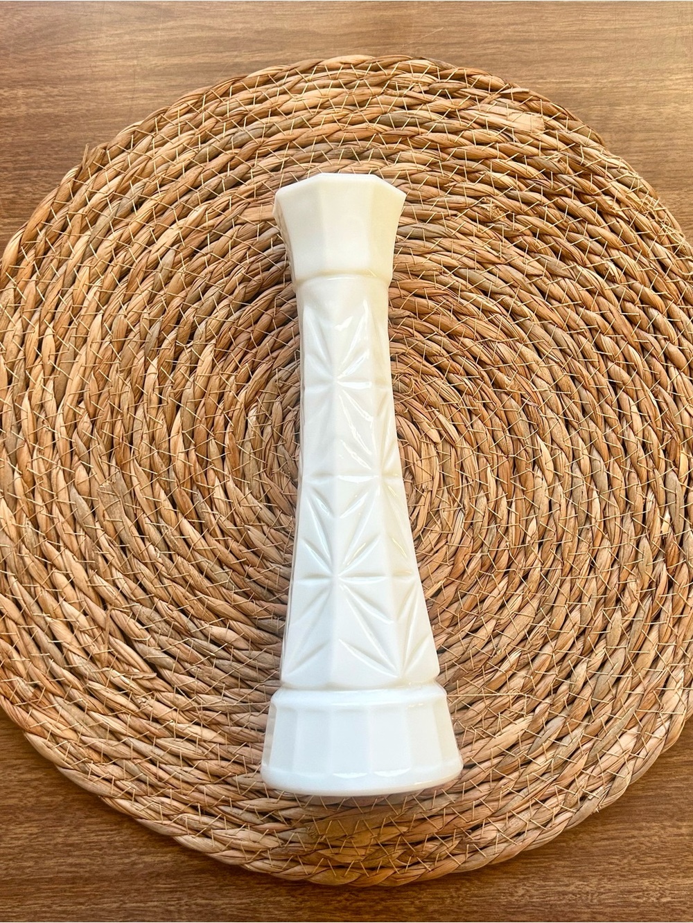 Vintage Milk Glass Starburst Bud Vase | Octagonal Rim